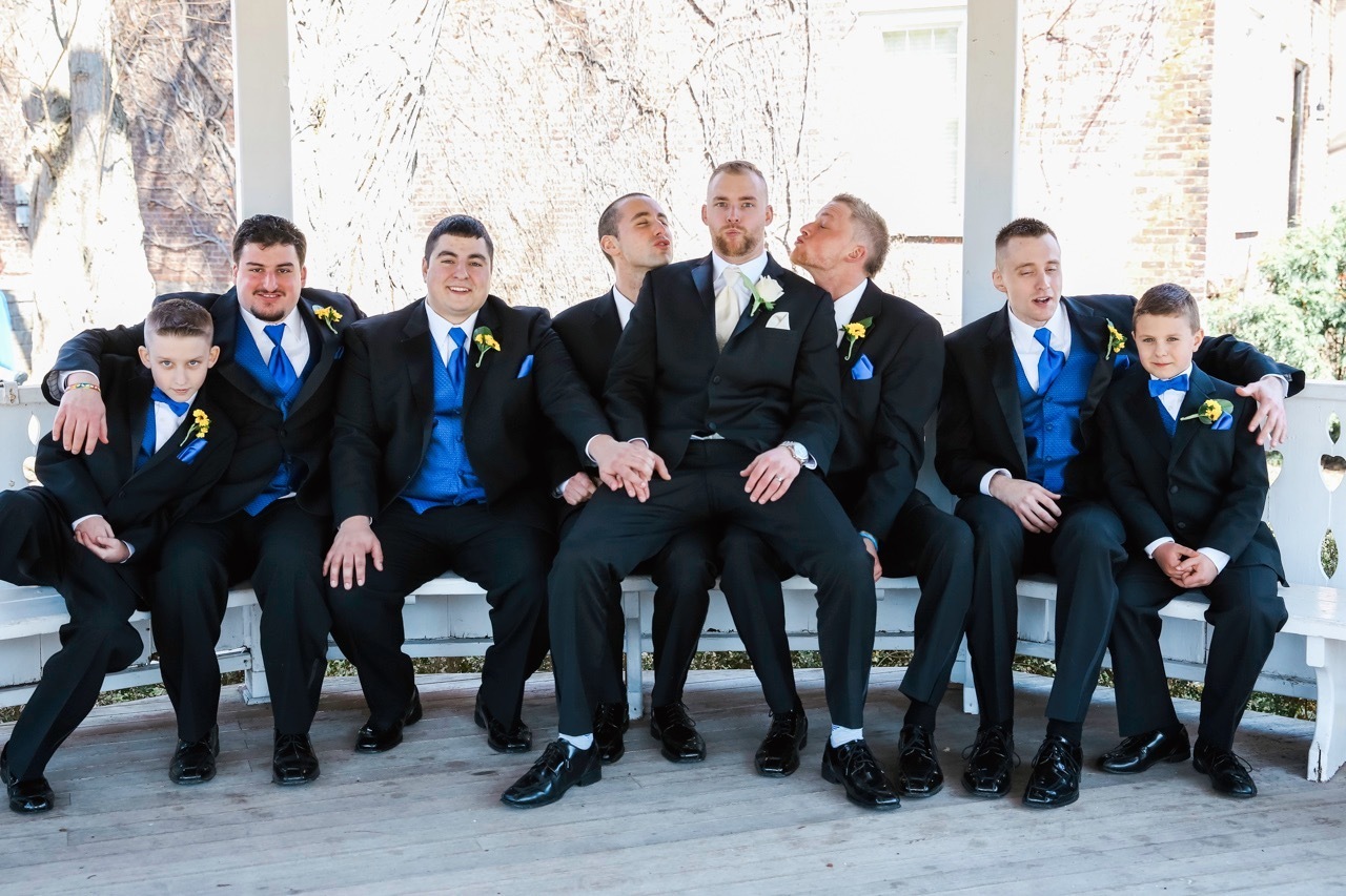 A groom and his groomsmen hang out in Lewiston, NY